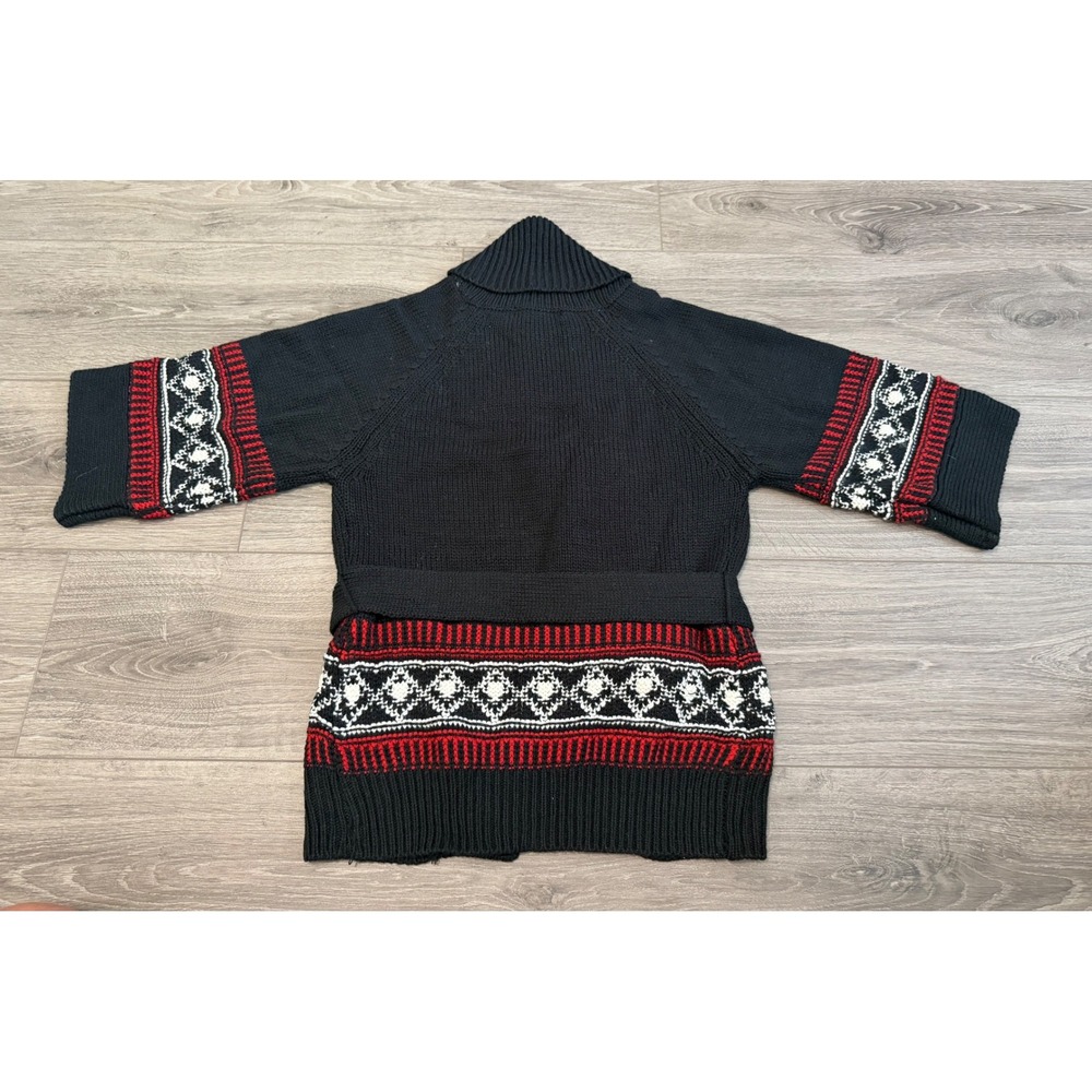 Love Change Cardigan Sweater Womens‎ S Black Aztec Print Open Front Belted - Picture 2 of 5